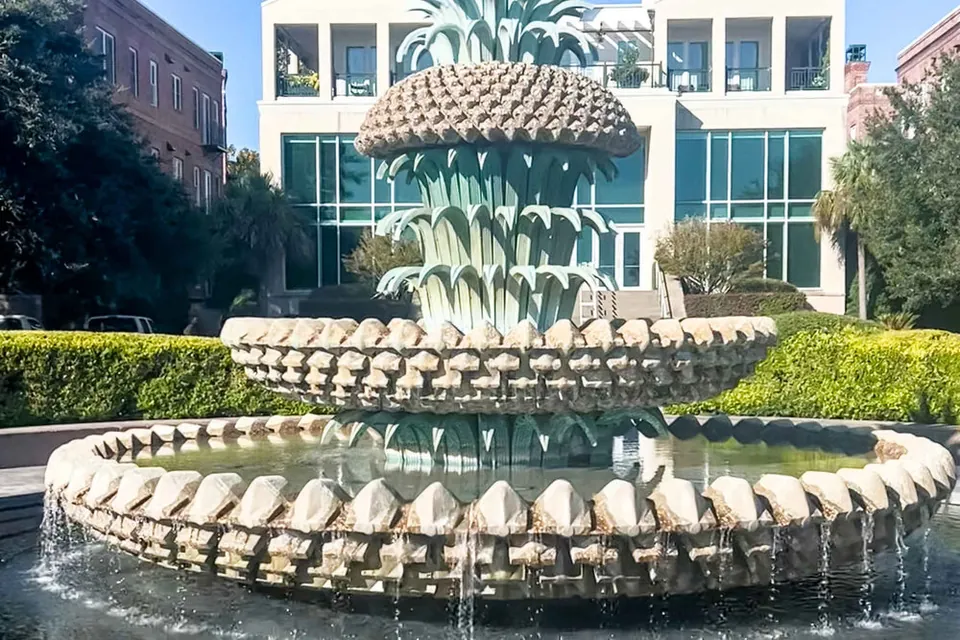 Pineapple Fountain at Waterfront Park in Charleston South Carolina - symbol of Southern hospitality