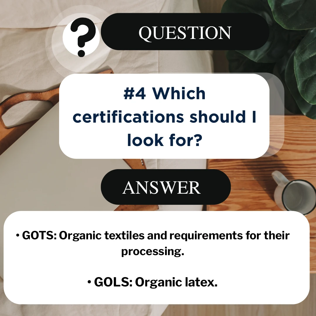 Question four guide listing GOTS for organic textiles and GOLS for organic latex