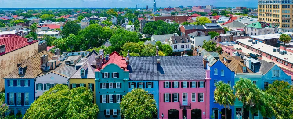 Rainbow Row historic district in Charleston South Carolina - iconic Lowcountry architecture